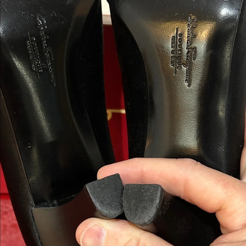 Salvatore Ferragamo Black Bow Satin Heels Sleek Design 9.5 C